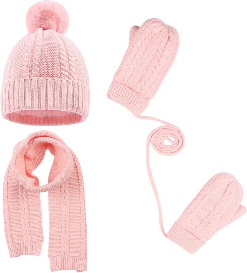 Peecabe Kids Winter Hat Scarf Mittens Set Toddler Knitted Beanie Girls Fleece Children Neck Warmer Boys Warm Gloves 2-7 Years - Image 1